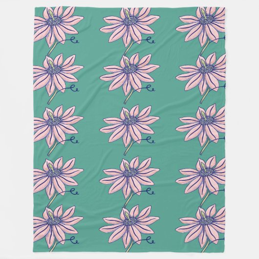 Roze Echinacea Teal Patroon Fleece Deken (Voorkant)