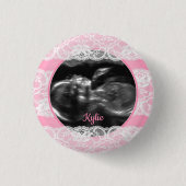 Roze echografie Baby shower Ronde Button 3,2 Cm (Voorkant)
