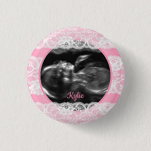 Roze echografie Baby shower Ronde Button 3,2 Cm (Voorkant)