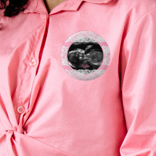 Roze echografie Baby shower Ronde Button 3,2 Cm