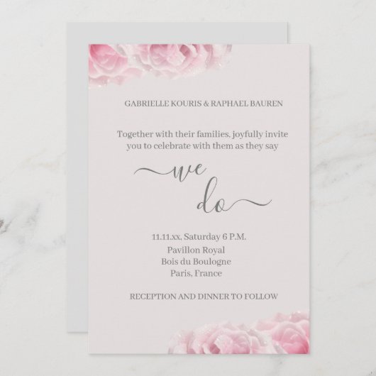 Roze Echte Rozen Bloedgrijs elegant dat we wedden Kaart (Voorkant / Achterkant)