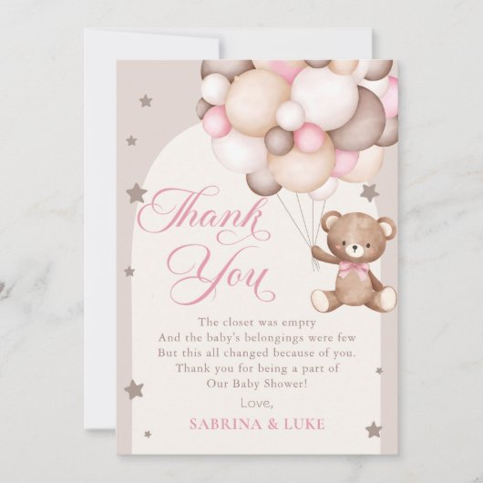 Roze eddy Beer Balloon Barly Wait Baby shower Bedankkaart (Voorkant)