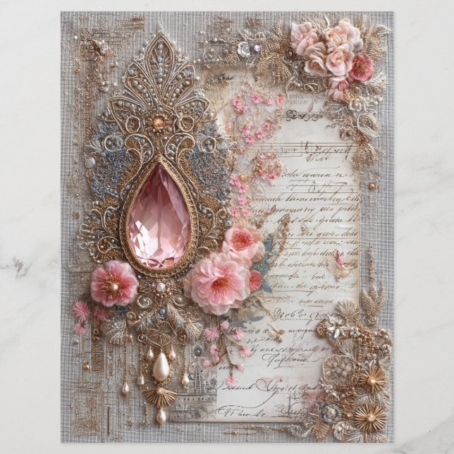 Roze Edelsteen Borduurwerk Junk Journal Scrapbook  (Voorkant)
