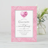 Roze Edelsteen Quinceañera Kaart (Staand voorkant)