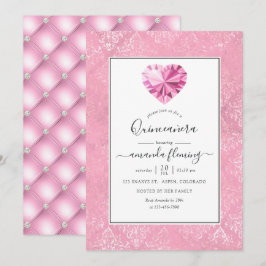 Roze Edelsteen Quinceañera Kaart