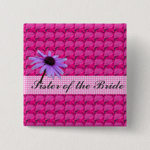 roze edelstenen en madeliefjes bloem vierkante button 5,1 cm