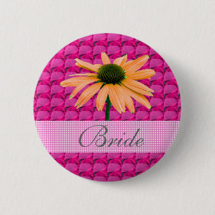 Roze edelstenen en madeliefjes bloemen ronde button 5,7 cm