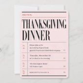 Roze Editoriaal Archief Thanksgiving Dinner Kaart (Voorkant)