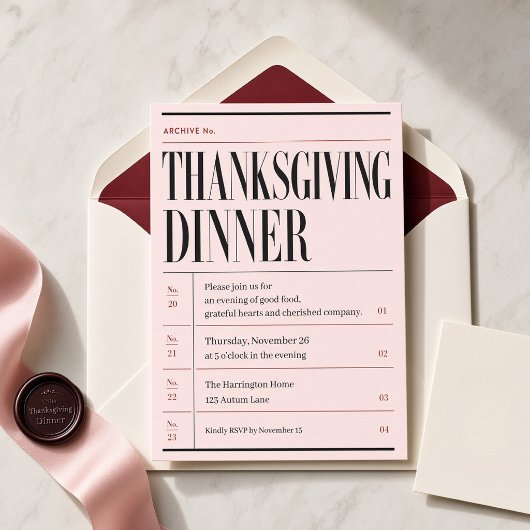 Roze Editoriaal Archief Thanksgiving Dinner Kaart