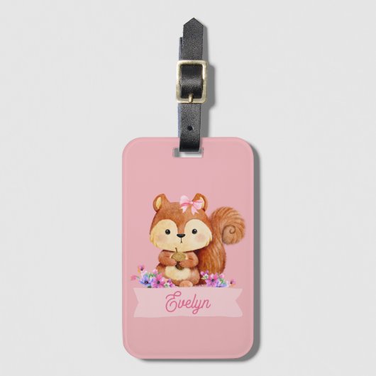 Roze eekhoorn gepersonaliseerd bagagelabel (Voorkant (verticaal))