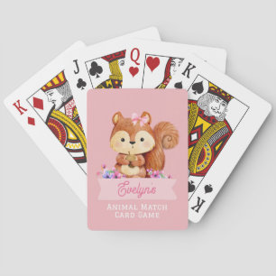 Roze Eekhoorn Kids Gepersonaliseerde Dieren Match Pokerkaarten