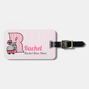 Roze eekhoorn Letter S Kinder Monogram Bagagelabel