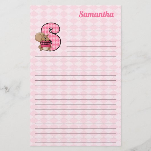Roze eekhoorn Mongram Letter S met daarop de naam Briefpapier (Voorkant)
