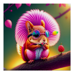 Roze eekhoorn op de tak perfect poster