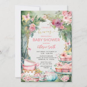 Roze Een Baby Brouwt Thee Feestje Baby Shower Kaart