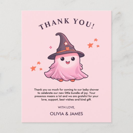Roze Een beetje Boo Baby shower Dank u kaart (Voorkant)