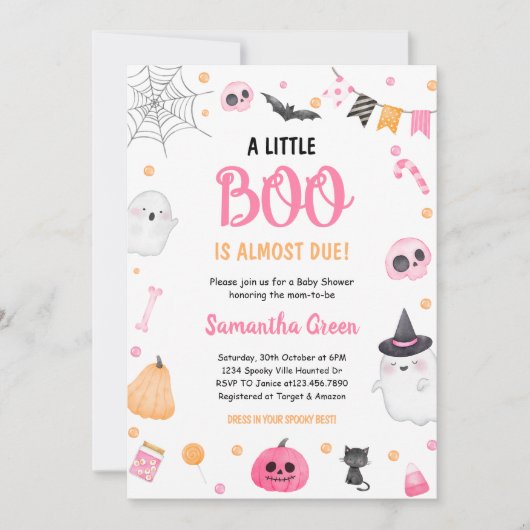 Roze een beetje Boo Baby shower Halloween Uitnodig Kaart (Voorkant)