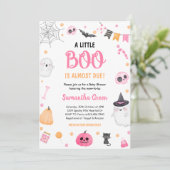 Roze een beetje Boo Baby shower Halloween Uitnodig Kaart (Staand voorkant)