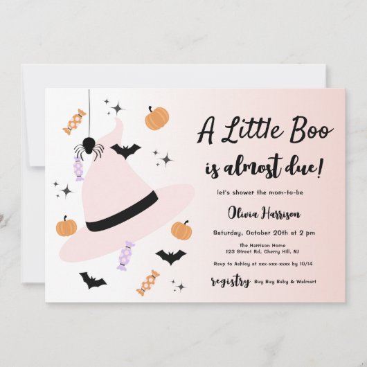 Roze een beetje boor Halloween Baby shower uitnodi Kaart (Voorkant)