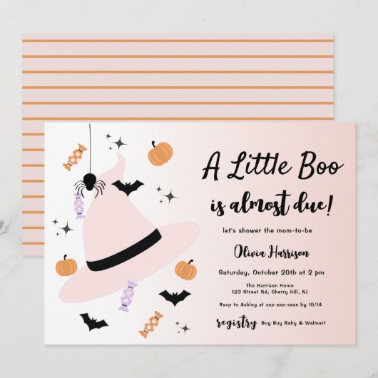 Roze een beetje boor Halloween Baby shower uitnodi Kaart (Voorkant / Achterkant)