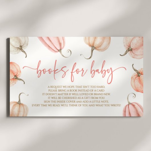 Roze een beetje pompoen Baby shower boeken voor Ba Informatiekaartje
