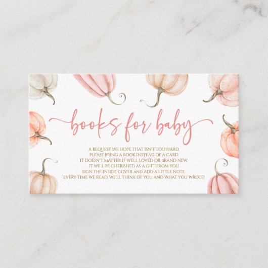 Roze een beetje pompoen Baby shower boeken voor Ba Informatiekaartje (Voorkant)