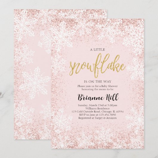 Roze een beetje sneeuwvlok Baby shower Kaart (Voorkant / Achterkant)