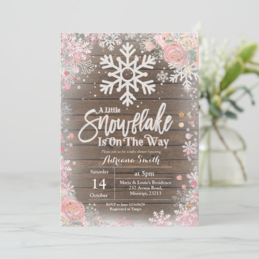 Roze Een beetje sneeuwvlok is onderweg naar het ba Kaart (Staand voorkant)