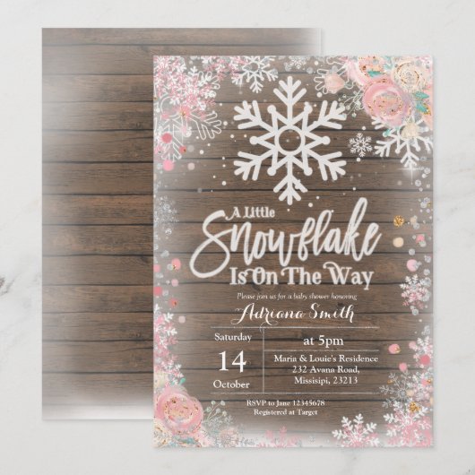 Roze Een beetje sneeuwvlok is onderweg naar het ba Kaart (Voorkant / Achterkant)