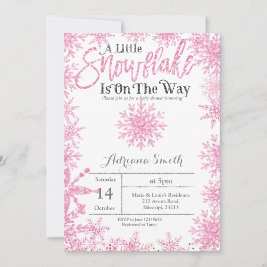 Roze Een beetje sneeuwvlok is onderweg naar het ba Kaart (Voorkant)