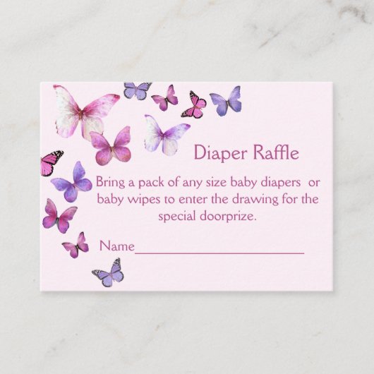 Roze een beetje vlinder Baby shower luier Raffle Informatiekaartje (Voorkant)
