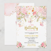 Roze Een beetje vlinder baby shower uitnodiging (Voorkant / Achterkant)