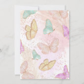 Roze een beetje vlinder op 1 verjaardag kaart (Achterkant)