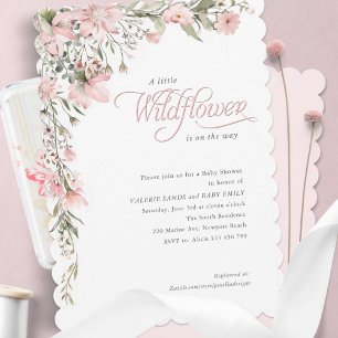 roze een beetje wilde bloem Baby Girl Shower Kaart