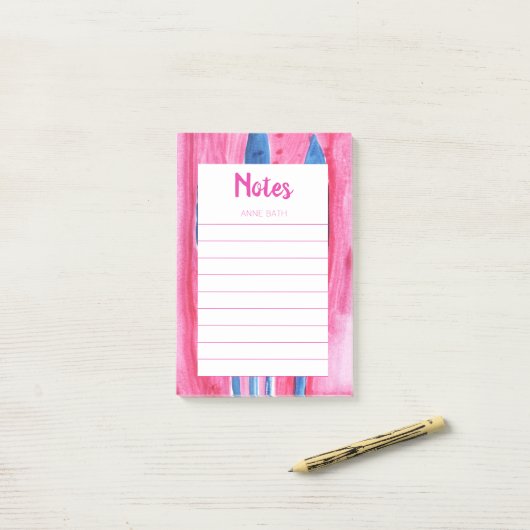 Roze een blauwe Waterverf Post-it Nota's Post-it® Notes (Op bureau)