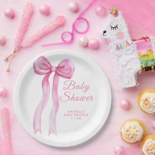 Roze een Bow Girl Baby shower Papieren Bordje
