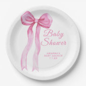 Roze een Bow Girl Baby shower Papieren Bordje (Voorkant)