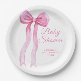 Roze een Bow Girl Baby shower Papieren Bordje