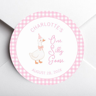 Roze Eén Domme Gans Landelijke Eerste Verjaardag G Ronde Sticker