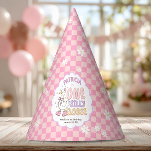 Roze Eén Dwaas Gans-Retro Meisje Eerste Verjaardag Feesthoedjes