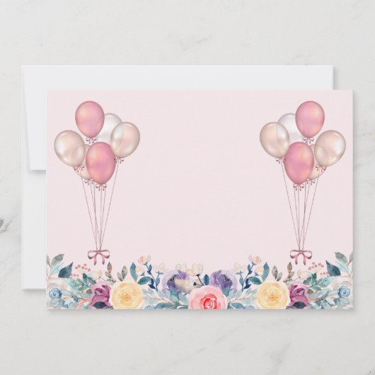 Roze een foto van Bunny Floral Balloon 1st Birthda Bedankkaart (Achterkant)