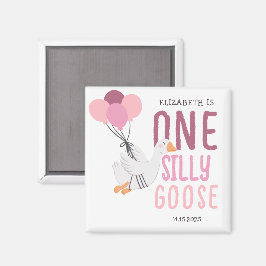Roze Een Gekke Gans 1e Verjaardag Magneet