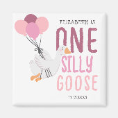 Roze Een Gekke Gans 1e Verjaardag Magneet (Voorkant)