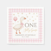 Roze Een Gekke Gans 1e Verjaardag Papier Servet (Voorkant)