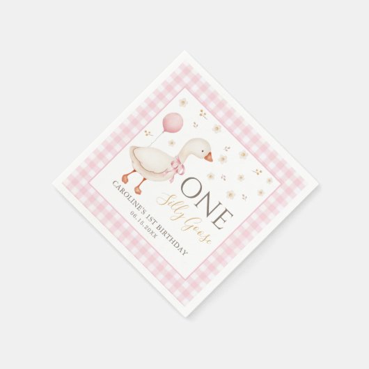 Roze Een Gekke Gans 1e Verjaardag Papier Servet (Hoek)