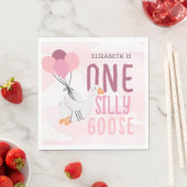 Roze Een Gekke Gans 1e Verjaardag Servet (Insitu)