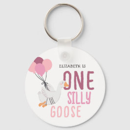 Roze Een Gekke Gans 1e Verjaardag Sleutelhanger