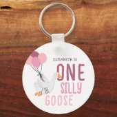 Roze Een Gekke Gans 1e Verjaardag Sleutelhanger (Voorkant)