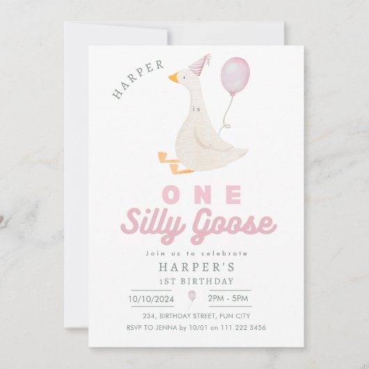 Roze Een Gekke Gans Meisje 1e Verjaardag Kaart (Voorkant)