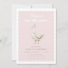 Roze Een Gekke Gans Meisje 1e Verjaardagsuitnodigi Kaart